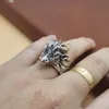 Äkta S925 Sterling Silver Rings for Women Men Fashion Vintage Golden Relief Dragon Head Punk Jewelry 240412