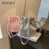 Shoulder Bags Pleated Trendy Handbag Women Bag PU Leather Messenger Drawstring Bucket Lightweight Sweet Crossbody