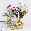 Vasos Golden Electroplated Ceramic Ball Plants Decoração do vaso de flores L 14x14cm
