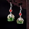 Boucles d'oreilles en peluche Manufactures Direct Fashion S925 Bijoux en argent sterling Hetian Jasper Lotus