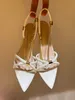 Elegancki 2024S/s Gianvito Rossi łańcuch sztyletto Sandały Sandały Kobiety Złote łańcuchowe paski boczne Wskazane palce Seksowne pompy Party Wedding Heels EU35-41