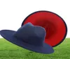 British Style Navy Blue Red Patchwork Felt Jazz Hat Cap Men Women Flat Brim Wool Blend Fedora Hats Panama Trilby Vintage Hat1014987