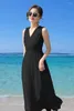 Robes décontractées Summer pour les femmes 2024 Silk Black Robe Bureau Lady V-Neck Slim Sexy Vêtements Femme Zm