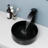 Kemaidi Matte Black Salle de bain Céramique Lavage Bol Évier au-dessus du comptoir des puits de salle de bain ronds avec mélangeur de robinet