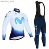 Cycling Jersey Sets Movistar Autumn Long Seve New Racing MTB Spring Long Cycling Jersey Set Bike Cycling Bicyc Clothing Uniform Ropa Ciclismo L48