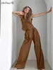 MNEALWAYS18 Vintage Brown Stripe Pants Suit Office Bayanlar Yelek Üstleri ve Piled Pantolon İlkbahar Yaz 2024 Katı Sıradan Setler 240329