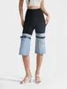 Dames broek patchwork denim knie lengte broek voor vrouwen hoge taille gesplitste riemen casual los brede been vrouwelijke mode kleding