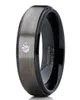 MEN039S 8mm Gümüş Fırçalı Siyah Kenar Tungsten Karbür Yüzük Elmas Aly Band Takı Erkekler için Boyut 6133528677