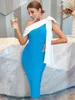 Abiti casual Donne Bandage Abito da festa Elegante Patchwork One Spalla Bowtie Kindon Lunghezza BodyCon Elastic Wedding Ospite Celebrity Evening