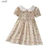 Girl's Dresses Girl Dresses Little Maven 2023 Baby Girls Floral Dress Summer Pretty Short Sleeves Frocks Cotton Clothes Comfort For Kids 2-7 Year C240413