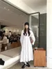 Sıradan elbiseler gkyocq Koreli şık kadınlar elbise basit tasarım o boyun uzun kolu yüksek bel bir çizgi gevşek beyaz kadın