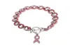 WholeNew Pink Ribbon Breast Cancer Awareness Wake Visor Charm Bracelets Bangles Pink alloy Love ribbon Chenille woven Brace4282789