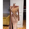 Elegant Veet Mermaid Evening Dresses Long Sleeves Crystals Sparkly Split Women High Neck Prom Pageant Dress Custom Made