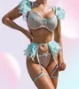 Lingerie de plumes sexy set porn sous-vêtements femmes corps de soutien-gorge transparent en dentelle en dentelle en dentelle exotique 3 pièces de luxe intime7323056