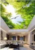 壁紙カスタムポーの壁紙3D天井の壁画美しい青い空の雲の緑の葉の葉の壁紙