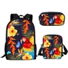 Mochila Moda Trendy Fashion Parrot Floral 3D Impressão 3pcs/set pupil School School Laptop Daypack Inclinado com bolsa de ombro de lápis