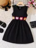 Girl Dresses Summer Girls Fashion Polyester Lace Sleeveless Round Neck Black Waistline Unique Dress