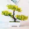 Dekorative Figuren künstliche kleine Kiefern Bonsai Tisch Ornamente Topfpflanzen gefälschte Pflanzentopf Haus Dekoration