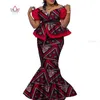 Bintarealwax Africa Style Two Piece Dress Skirt Set Dashiki Elegant Clothing Ruffles Crop Top and Skirt Women Sets for Wedding WY9085