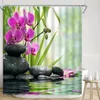 Shower Curtains Zen Curtain Scenery Green Bamboo River Landscape Stone Lotus Purple Orchid Candle Polyester Fabric Bathroom Decor