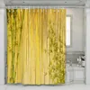 Cortinas de chuveiro cortina de bambu verde amarelo Cenário natural de cortina de tecido impermeável, tela de decoração de parede com ganchos