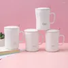 Mugs Simple Cup White Large Capacity Ceramic Office Home Water With Lid Spoon Gift Milk Coffee