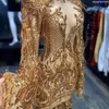 Blaskly Gold Sears Długie syrena sukienki balowe 2024 Wysokie szyi pełny rękaw Wyglądanie przez afrykańskie kobiety czarne dziewczyny