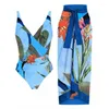 女性用水着ロングスカート水着2ピースセクシーなビキニビーチスーツサマーファッションプリントタイトラップチェスト1