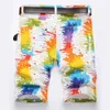 Män fancy color målade shorts sommar y2k stretch denim byxor digitala tryck vita jeans 240402