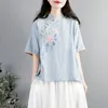 Ropa étnica camiseta de estilo chino mujer lino de algodón china cheongsam tops
