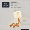 Lampes de table en tissu moderne Art Wood Desk Lampe Robot Forme en bois Lumières E27 Holder 110-240V Parlor Indoor Study Night Light Drop délivre DHO8K