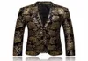 Gold Blazer Men Floral Casual Slim Blazery Przyjazd moda pojedyncza piersi męska kurtka marynarz ps rozmiar maskulino9363294