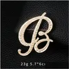 Pins Brooches Brand 26 Initial Letters A To Z Crystal Rhinestones Diy Brooch In Gold Plated Sweater Coat Clothing Accessories Drop Del Dhngw