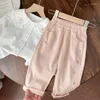 Брюки девушки модные вышивающие брюки чистота хлопок текстура простая стиль твердый детский сладкий милый трауз