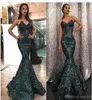Pailletten Abendkleider 2019 Mermaid Mode gebogene Schatz Hals Hunter Farb Sweep Zug Dubai Prom Kleider AbendkLeider8611172
