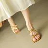 Sandały francuskie damskie buty damskie wysokie obcasy Slajd Gold skórzany łuk wąskie opaski letnie buty czerwone kulki śliczne różowe damskie slajdów2403