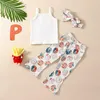 Clothing Sets Kids Girls Summer Clothes Set Letter Print Sleeveless Camisole And Stretch Casual Donut Flared Pants Headband