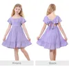 فستان Zando Girls 2024 TIE BACK FURCH FOR Girls Shuffle Sleeve Dresses A-Line Party Dress Off Counter Dress 6-14 Years