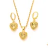 Earrings Necklace 3 D Heart Shape Earring Pendant Set 14K Yellow Fine Solid Gold Over Jewelry Women Dubai Drop Delivery Sets Otv5Y