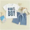 Clothing Sets Baby Boys Shorts Set Short Sleeve Letters Print T-Shirt With Elastic Waist Summer Outfit Drop Delivery Kids Maternity Otb0T