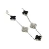 Designer 925 Pure Silver VAN Panda Bracelet Plated with 18K White Gold Black Agate Diamond Clover High Version