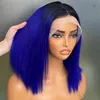 Malásia peruviano brasileiro 1b azul reto 13x4 peruca frontal transparente de renda 100% Remy Remy Cabelo humano