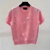 Marca de camisetas para mujeres Marca bordada cielo de flores bordado camisa de punto de punto