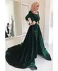 Hunter Green Velvet Muslim Evening Dresses High Neck Appliqued Plus Size Prom Gowns Long Sleeves Vestidos De Fiesta Overskirt Form9908004