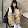 Pants Padded Thickened Straight Pants Lambswool Plaid High Waist Sweatpants Thermal Loose Wide Leg Pants Vintage Joggers Warm Trousers