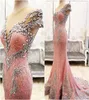 Luxury Real Image Prom Dresses Long Short Sleeves Sheer Neck Beads Mermaid Evening Dress Vintage Beach Red Carpet Formal Pageant P4181732