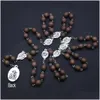 Beaded Necklaces Seven Sorrow Chaplet Rosary Oval Wooden Beads Rosaries With Virgin Mary Center Catholicism Gift Relius Drop Delivery Dhzrk