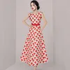 Casual Dresses 2024 Summer Korean Fashion Elegant Print Ball Gown Long Dress High Quality Women O-Neck Sleeveless Tank Slim Party Vestidos