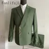 Fanlifujia designade sidoknappar Blazer Fashion Men Suits Navy Formal Costume Homme Italy Style Groom Wedding Tuxedos 240407