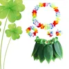 Fleurs décoratives 5 pcs enfants costumes tifi leaf hula jupe luau fête vestime verte herbe hawaïen enfant